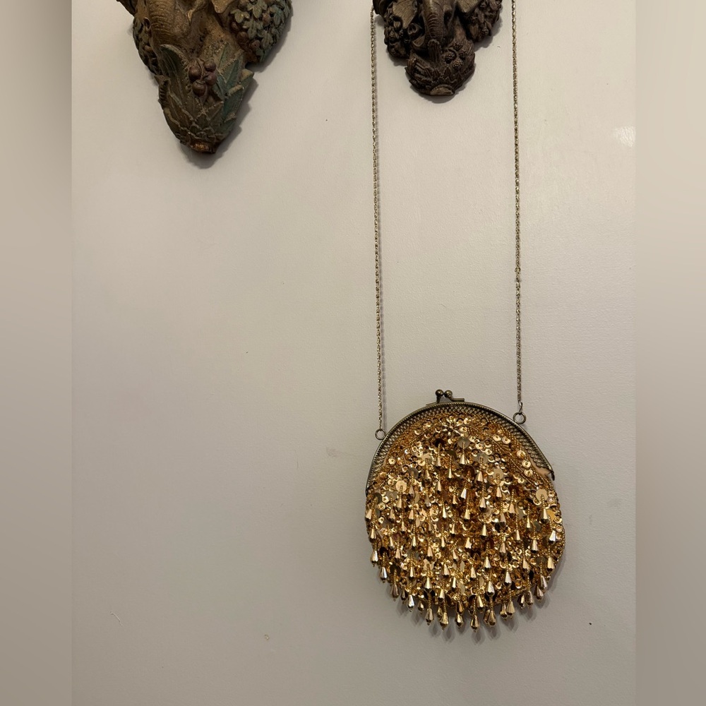 Viral Gold Beaded Round Crossbody Bag